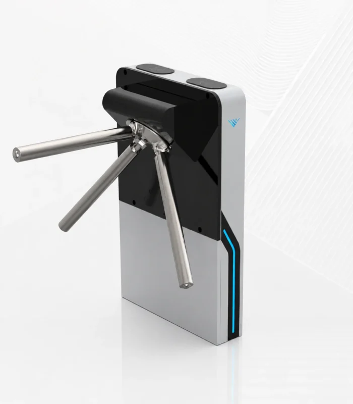 เครื่องกั้นสามขา Tripod Turnstile รุ่น EF1213 ดีไซน์สีดำเงิน พร้อมไฟ LED สำหรับระบบควบคุมการเข้าออก