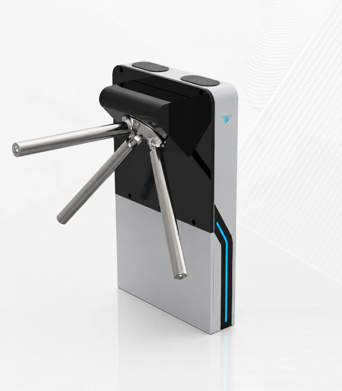EF1213-tripod-turnstile-access-control-front-view เครื่องกั้นสามขา Tripod Turnstile รุ่น EF1213 ดีไซน์สีดำเงิน พร้อมไฟ LED สำหรับระบบควบคุมการเข้าออก