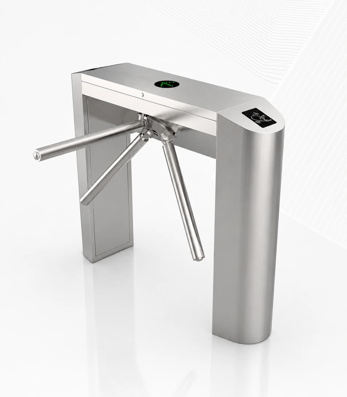 EL105-tripod-turnstile-front-angle-stainless เครื่องกั้นสามขา Tripod Turnstile รุ่น EL105 สแตนเลสดีไซน์โมเดิร์น สำหรับระบบควบคุมการเข้าออก
