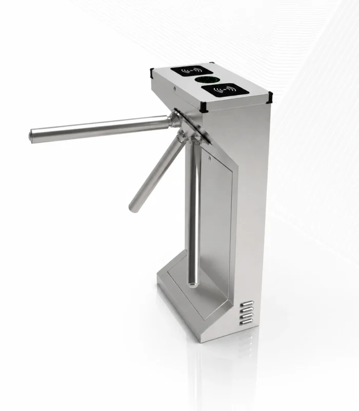 เครื่องกั้นทางเข้าออก Tripod Turnstile รุ่น EL128 ดีไซน์สแตนเลส พร้อมระบบอ่านบัตรสำหรับอาคารสำนักงานและโรงงาน