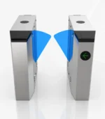 ประตู Flap Barrier รุ่น EL242 พร้อมบานกั้นอะคริลิกสีน้ำเงิน สำหรับระบบควบคุมการเข้าออกอัตโนมัติ